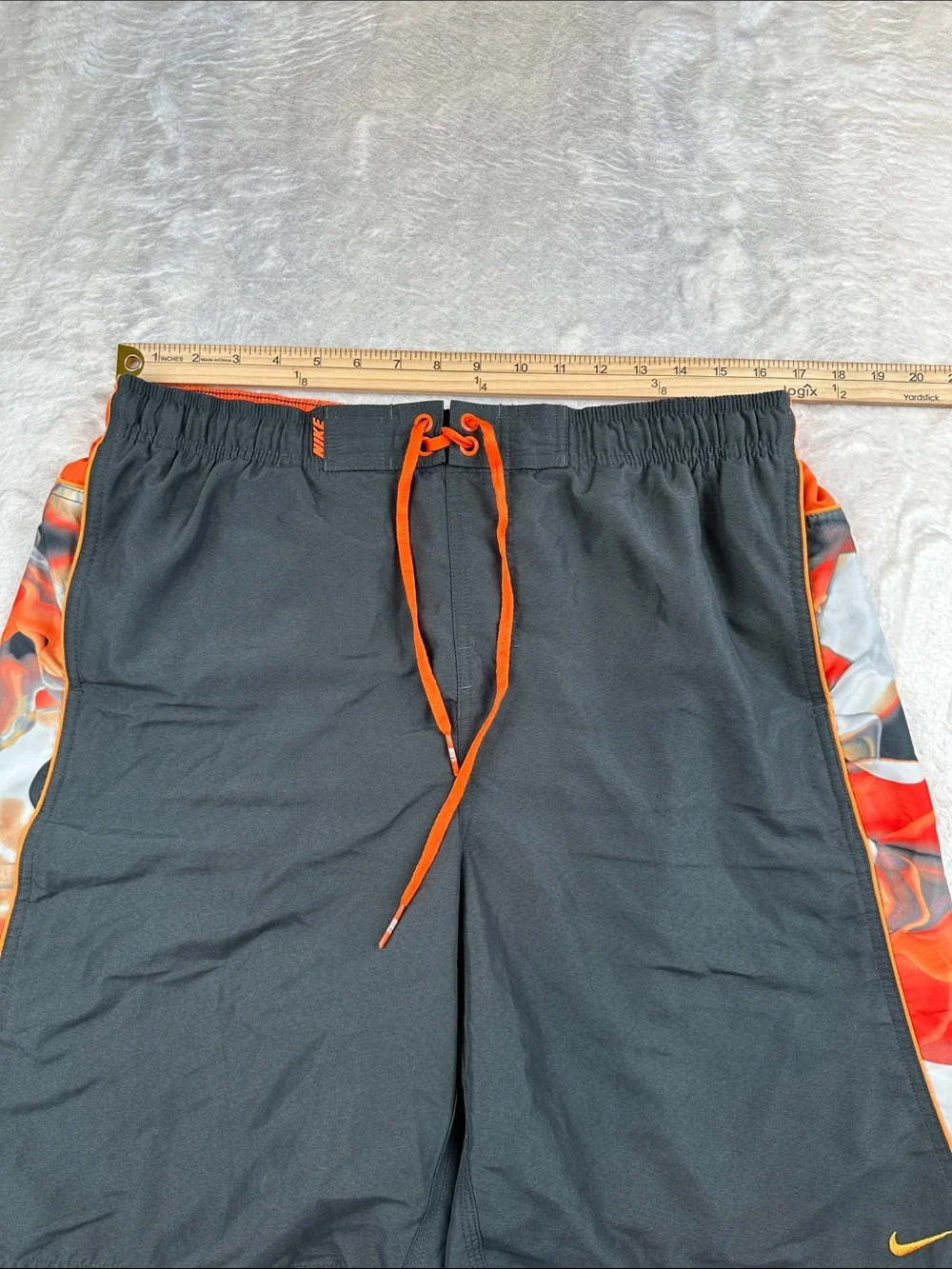 Nike Swim Volley Shorts Mens XL Black Orange Lined Drawstring Beach Trunks